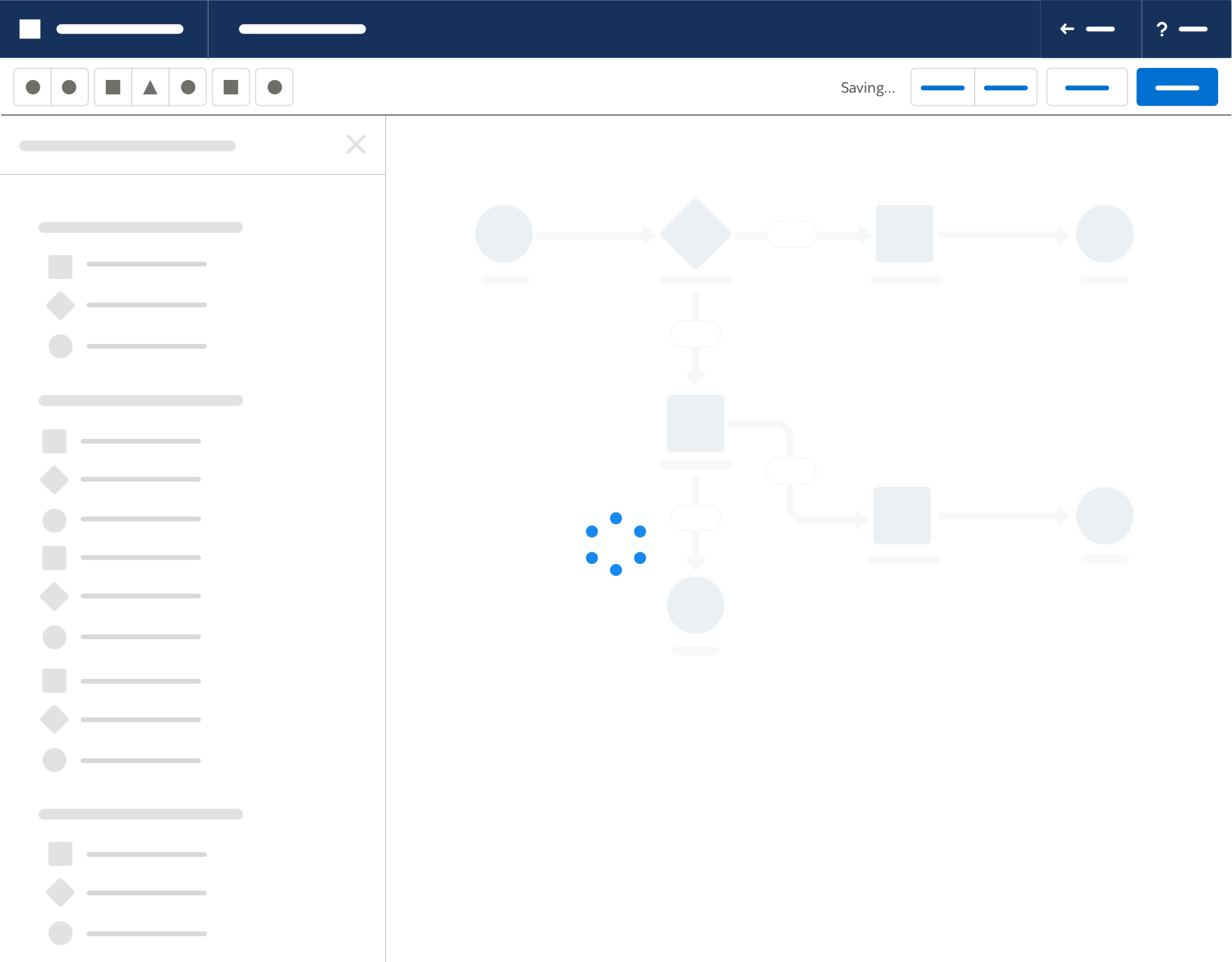 Builder page stenciled with a in-progress spinner animating in the center of the page.