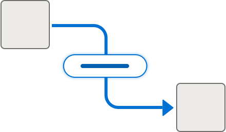 Connector example in a focused state with two nodes joined by a path that is dark blue in color.