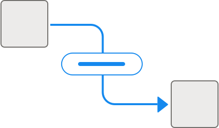 Connector example in a hovered state with two nodes joined by a path that is light blue in color.