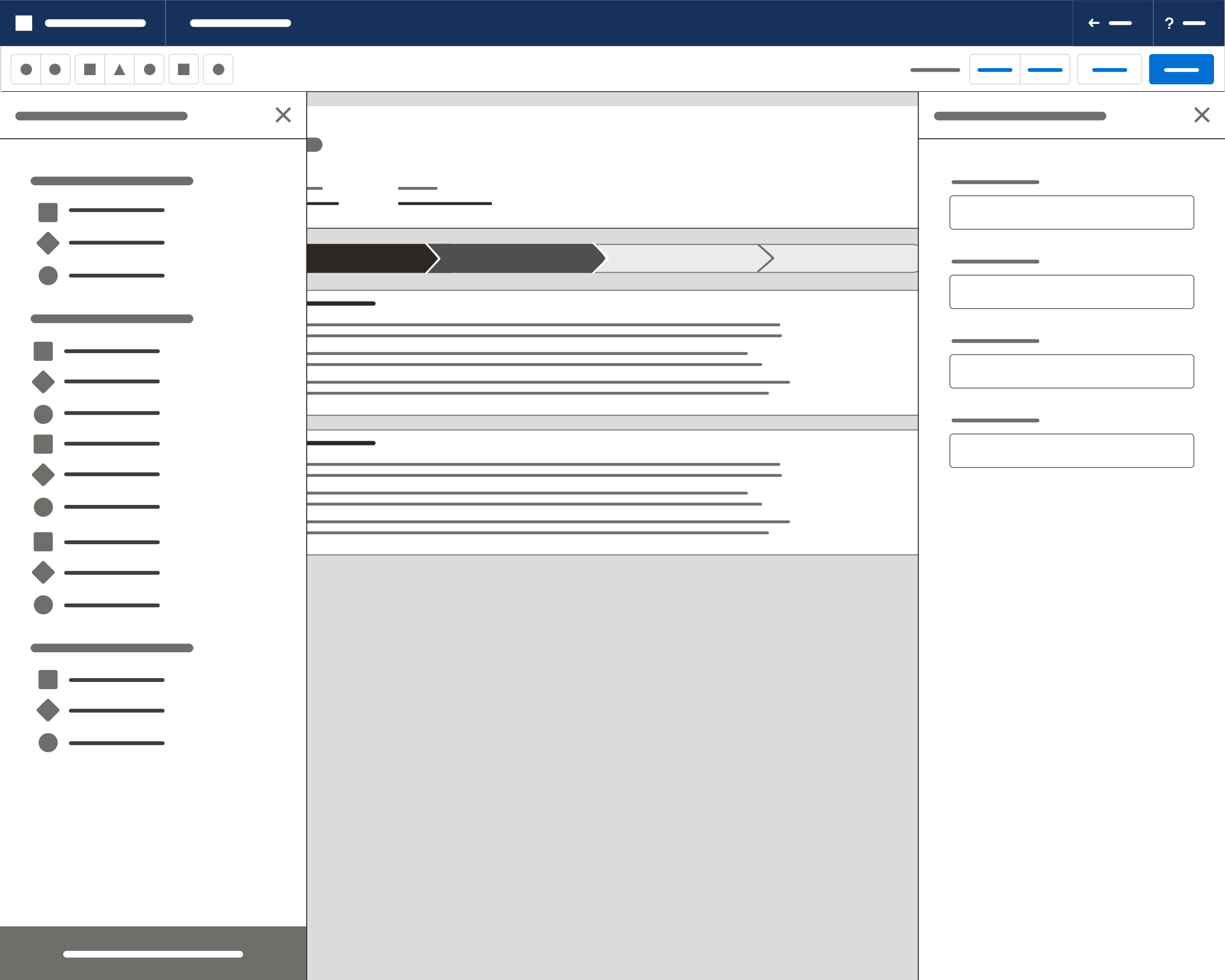 Panel content stencil example with scrollable center content